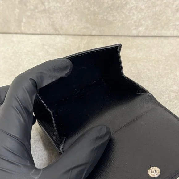 Balenciaga Logo-Print Full-Grain Leather Trifold Wallet